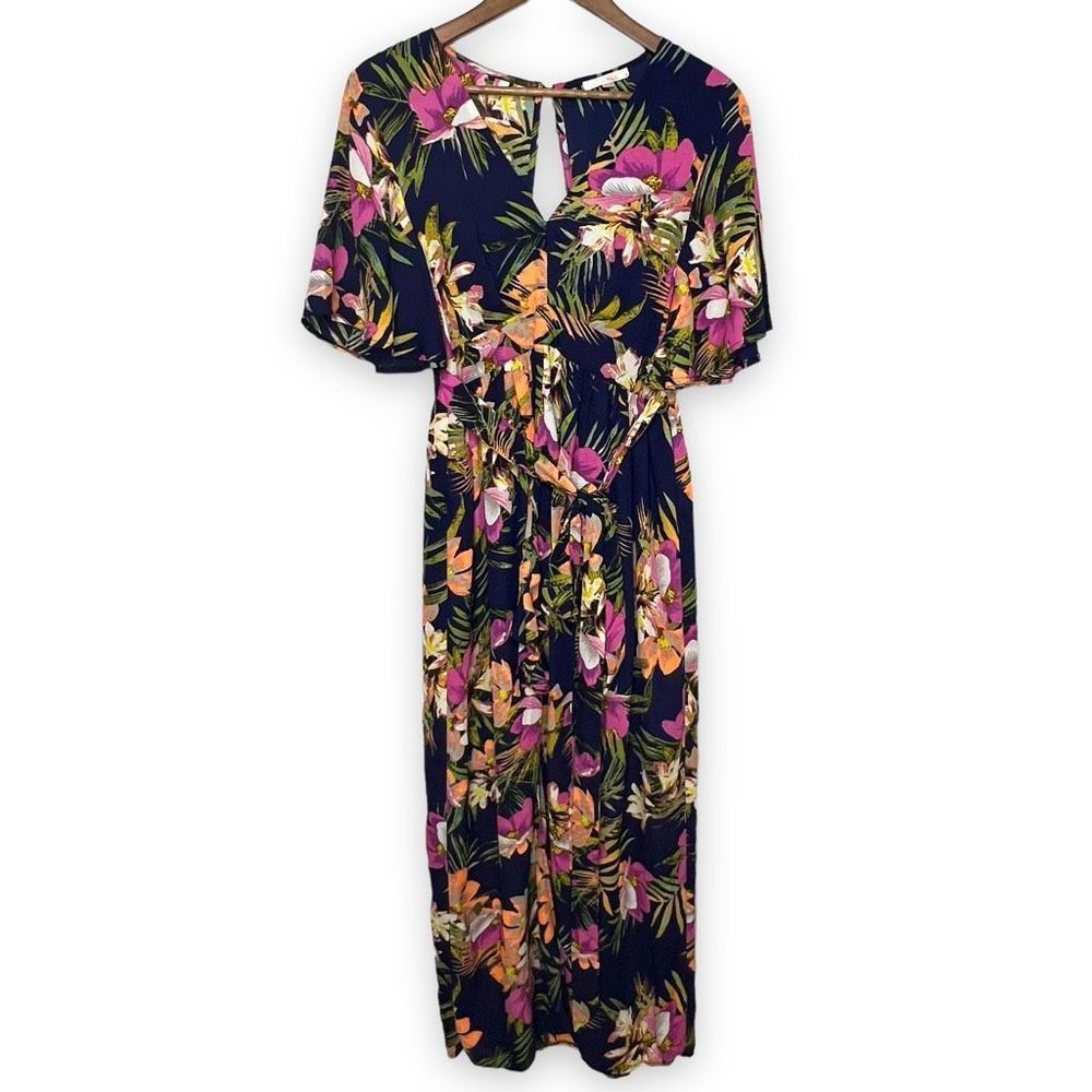Luxxel Multicolor Tropical Floral Short Sleeve Open Skirt Romper‎ Size Small